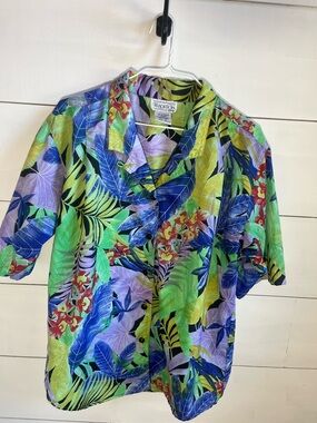 Tradition by Sears Green & Blue Tropical Print Short-Sleeve Shirt